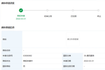 華為技術(shù)有限公司申請注冊“黃大年茶思屋”商標(biāo)