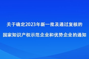 關(guān)于確定2023年新一批及通過(guò)復(fù)核的國(guó)家知識(shí)產(chǎn)權(quán)示范企業(yè)和優(yōu)勢(shì)企業(yè)的通知